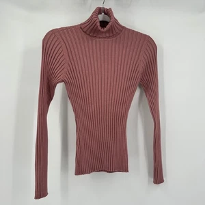Damen Y2K Geripptes Rollkragen Top Größe M Mauve Seidenmischung Minimalistisch Kokett - Bild 1 von 7