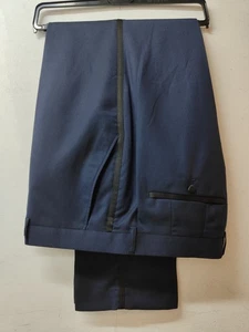 Sawyers And Hendricks Men's Midnight Blue Satin Stripe Dress Trousers 40" Short - Picture 1 of 1