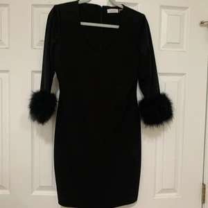 Calvin Klein dress 8 black Fur Cuffs, Lady Like - Picture 1 of 9