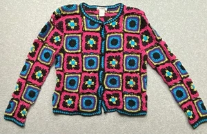 Cárdigan Airport Crochet Para Mujer Talla S Abuela Diseño Cuadrado Tejido Vibrante - Imagen 1 de 6