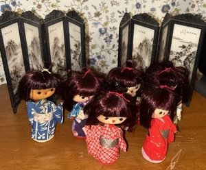 6 Lot Of VTG Asian Samurai Peg Dolls 3.5" Standing Girl Doll Japan 2 Screens - Picture 1 of 4