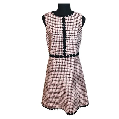 Kate Spade Tweed Pink Boucle Dress Sleeveless Lined Floral Embroidered Trim 4 - Imagem 1 de 4