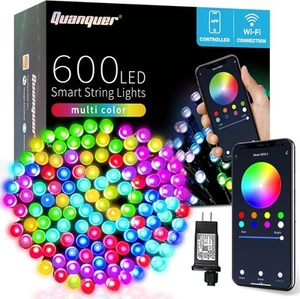 Quanquer Smart Christmas Lights Outdoor, 196FT 600 RGB LEDs Smart WiFi Color - Picture 1 of 8