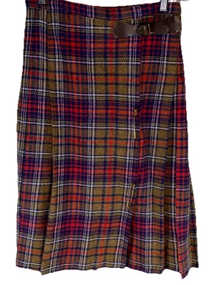 Saia Vintage Pitlochry Xadrez Lã Escocesa Plissada Abaixo do Joelho Espinha de Arenque - Imagem 1 de 4