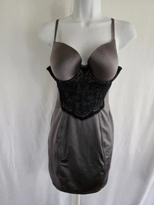 Flexees Pretty Shapewear Full Body #2364 Gray with Black Lace 36B - Picture 1 of 12