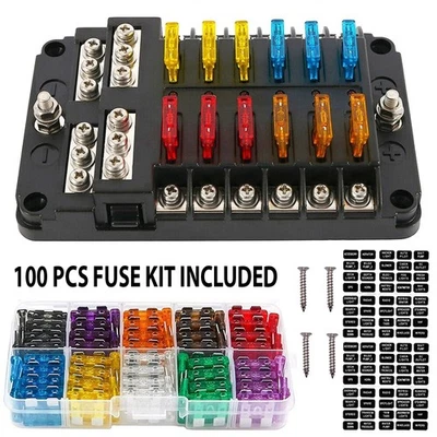 12 Way Blade Fuse Box Block Holder LED Indicator 12V Auto Marine Boat Waterproof - Image 1 of 4