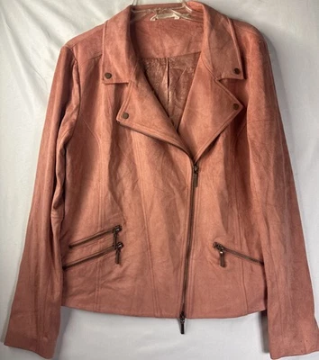 Chaqueta de moto Soft Surroundings imitación gamuza para mujer grande rosa salmón poliéster Foto 1 de 4