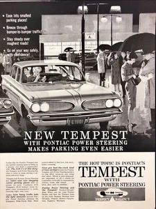1961 Pontiac Tempest Servolenkung Regenparkplatz Oldtimer Printanzeige - Bild 1 von 1