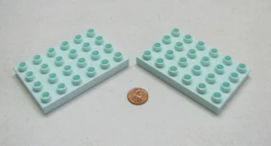Lego Duplo Lot Of 2 Aqua Blue Plate 4X6 Holes Pegs Dots Block Base Baseplate - Picture 1 of 3
