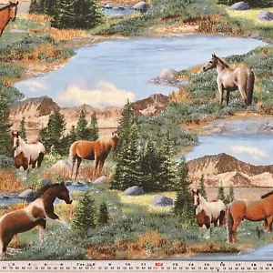 Roaming Wild Kevin Daniel Wilmington Prints Horses Cotton Fabric Remnant 22 x 42 - Picture 1 of 2