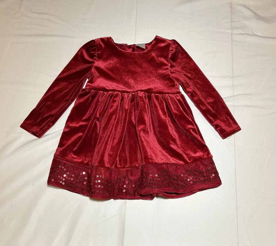 Koala Kids Girls 18-24 Months Red Velour Sequin Long Sleeve Holiday Dress NWT - Image 1 of 4