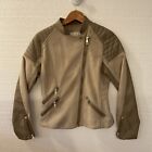 hm faux leather And Faux Suede Moto jacket women 4 Quilted Full Zip Grayish Tan