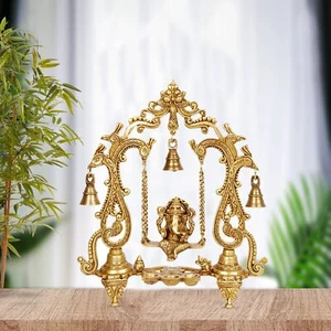 Ganesha Jhula Statue Brass Ganpati Swing Kirtimukha Idol Vastu Diwali 13.5 Inch - Picture 1 of 5