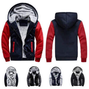 Men Winter Warm Sherpa Fleece Hoodie Zip Sweater Jacket Fur Lined Hooded Coat _A - Picture 1 of 19
