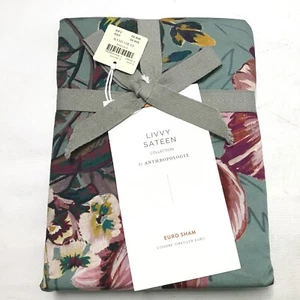 Anthropologie Euro Livvy Sateen 100% Cotton Floral Green Pillow Sham 26x26” NWT - Picture 1 of 4