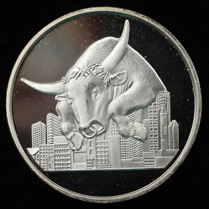 Ronda artística de plata Bull vs Bear Stock Market Flipper 1 oz .999 (63827) - Imagen 1 de 2