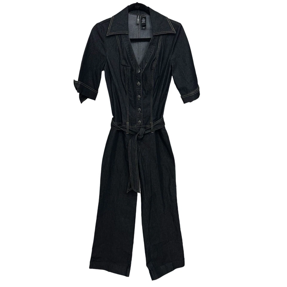 Macacão Demin Vintage Y2k J LO Tamanho Pequeno Bisou Bisou Cintura Baixa Perna Larga - Imagem 1 de 4