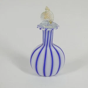 Perfume Bottle Art Glass Murano? Vintage Blue White Striped - Picture 1 of 10