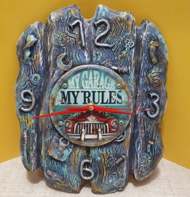 Garage Wall Clock/Crafted Biker Car Gift Men Wood Clock/Hand Made/Steampunk/OOAK - Image 1 of 4
