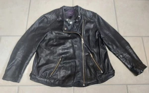 VIOLETA BY MANGO BLACK LEATHER GENUINE LEATHER BIKER JACKET, SIZE XXL - Picture 1 of 11