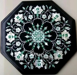 Schwarz Schwarz Marmor Couchtischplatte Halbedelstein Intarsien Arbeit Beistelltisch - Bild 1 von 5