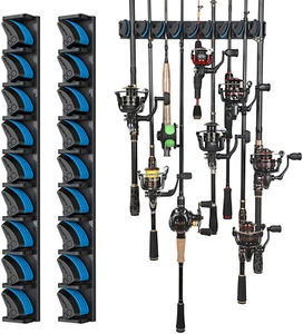 PLUSINNO 2 Pack Vertical Fishing Rod Rack, Wall Mounted Fishing Rod Holder - Picture 1 of 12