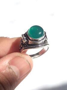 Handmade 925 Silver Plated Poison Ring Natural Green Onyx Gemstone Size 5-16 US