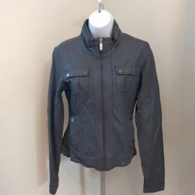 YMI Gris Oscuro Imitación Cremallera Cuero Chaqueta Mujer Pequeña Motocicleta Estilo Foto 1 de 4