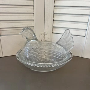 Vintage Indiana Glas Henne auf einem Nest klar Bonboniere - Bild 1 von 4