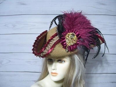 Ladies Pirate Hat, Halloween Hat, Tan Gasparilla Pirate Hat, Renaissance Hat - Image 1 of 4