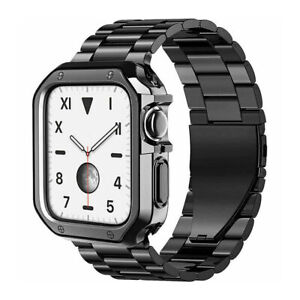 Correa de banda de acero inoxidable para Apple Watch Series8 7 6 5 4 3 SE + estuche de poliuretano termoplástico 41/45 mm