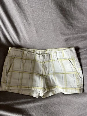 Pantalones Cortos Y2K Hurley Tiro Bajo Junior Elastizados Tiro Bajo 5 Blanco Amarillo Cuadros Foto 1 de 4