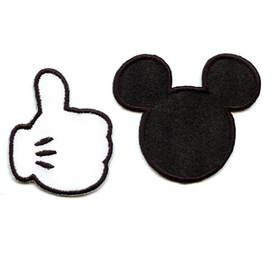 Disney Mickey Mouse White Glove and Silhouette Iron on Applique Patch - Picture 1 of 2