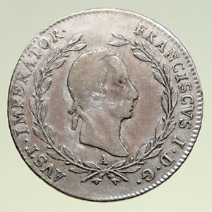 1830 AUSTRIA w King FRANCIS I (II) Antique VINTAGE Silver 20 Kreuzer Coin i94917