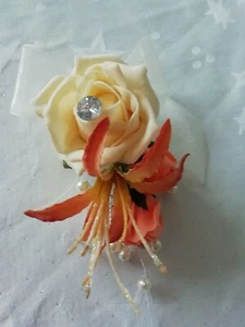 Apricot and Vintage Cream Ladies Buttonhole - Picture 1 of 6