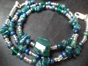 Neon Apatit, Lapislazuli Perlen Swarovski Kristall 0,925 Sterling Silber HALSKETTE - Bild 1 von 10