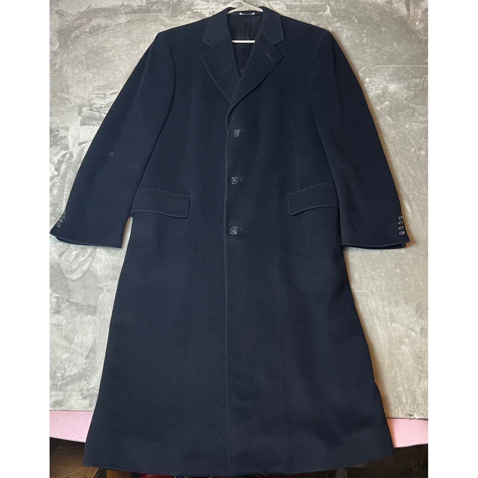 Neiman Marcus Mens 40 100% Cashmere Black Overcoat Full Length Topcoat - Image 1 of 4