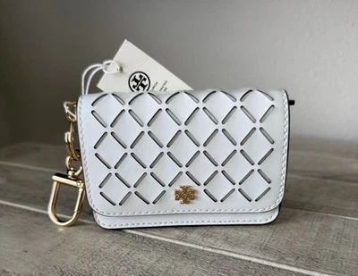 Nuevo Estuche para Tarjetas Tory Burch Emerson Perforado Solapa Óptico Blanco $198 Foto 1 de 4