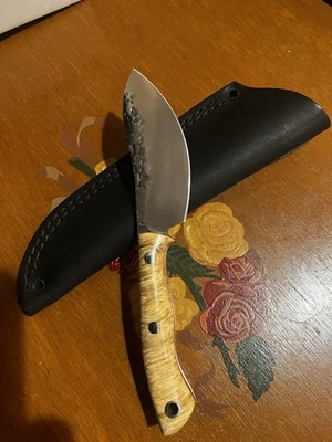 Lon Humphrey Blacktail Nessmuk forged 52100 box elder burl orange liners - Image 1 of 4