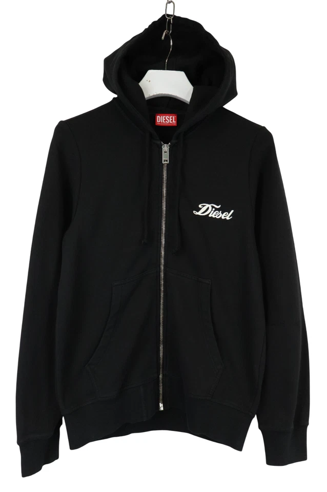 Sudadera con Capucha DIESEL Para Mujer PEQUEÑA Negra Cremallera Completa Cordón Algodón Puro Reparado Foto 1 de 4