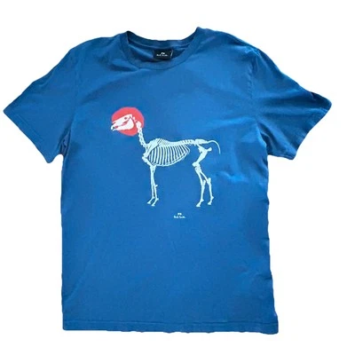 Camiseta para hombre Paul Smith Skeleton Fossil 100 % algodón cuello redondo azul talla pequeña Foto 1 de 4