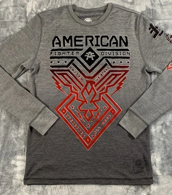 American Fighter Mens Shirt Size M Thermal Long Sleeve Gray Red Waffle Knit - Image 1 of 4