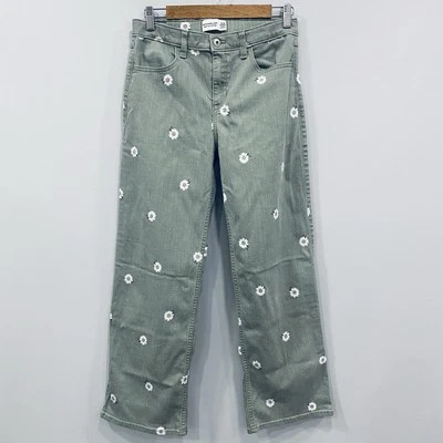ABERCROMBIE & FITCH Kids 17/18 High Rise Green Wide Leg Daisy Floral Jeans 28x27 - Image 1 of 4