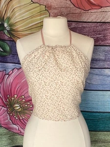 Vintage Sheer Cotton Beige Calico Festival Hippy Halter Top Updated Pattern - Picture 1 of 4