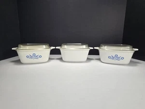 3 Vintage Corning Ware Blue Cornflower Blank Mini Baking Dishes P-43-B 2 3/4 Cup - Picture 1 of 9