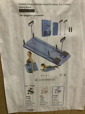 5 in 1 Pilates Board  Reformer Set, Multi-Purpose Foldable Purple. - Image 1 of 4