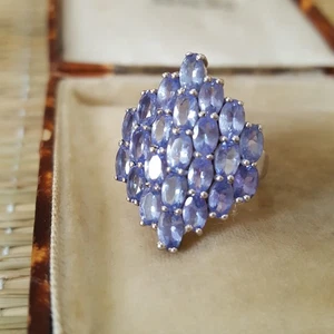 925 Sterling Silver Ring, Natural Tanzanite Gemstones Ring, Size L US 5.75 - Picture 1 of 9