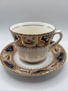 Rosina Bone China cup and Saucer 4821 Gold Trim Navy And Rust Floral Rare - Picture 1 of 9