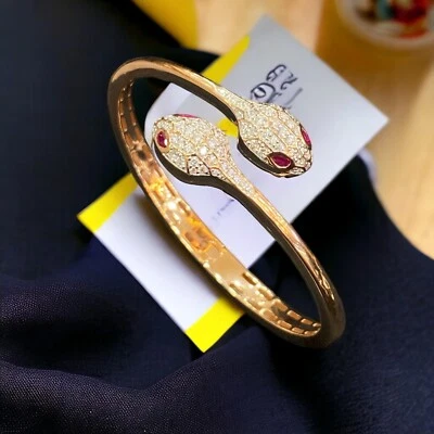 1.41 TCW Round Brilliant Cut Natural Diamonds Ruby Snake Bracelet 18K Rose Gold - Image 1 of 4