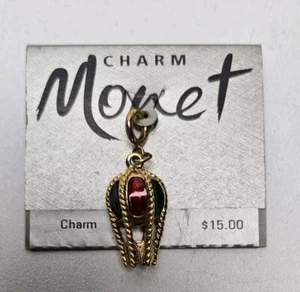 Vintage Monet Charm Hot Air Balloon Green & Red Stones Signed Monet NEW - Picture 1 of 3